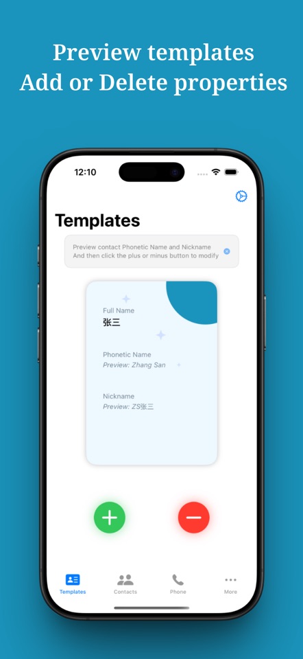 ContactHelper contact template screen shown on an iPhone